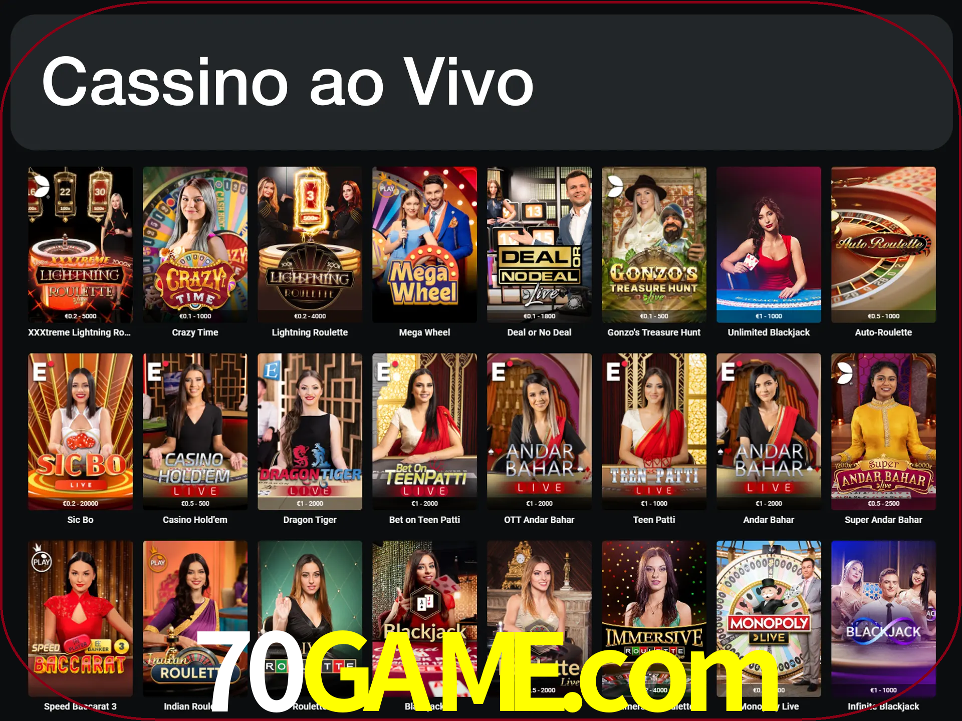 Jogue jogos de cassino com um verdadeiro dealer.