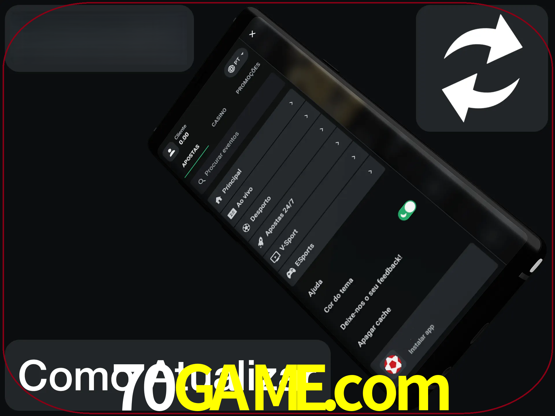O aplicativo é atualizado automaticamente quando você faz o login.