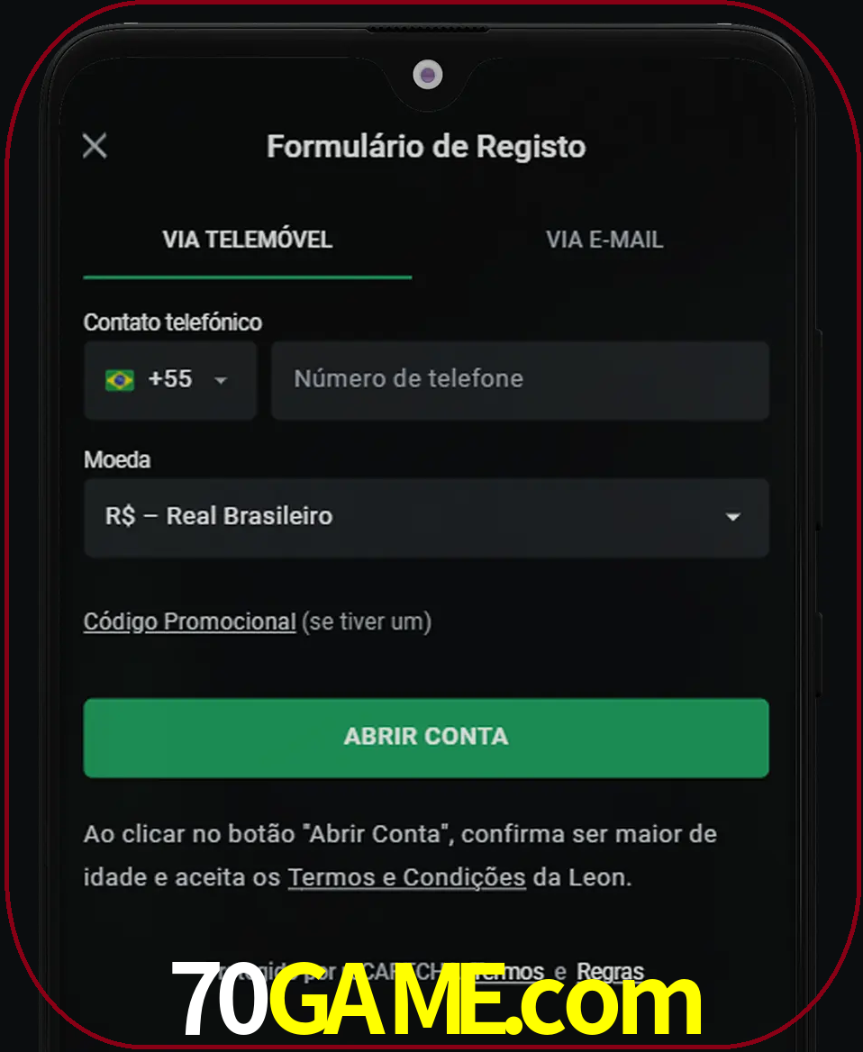 Abra o aplicativo e inicie o processo de registro.