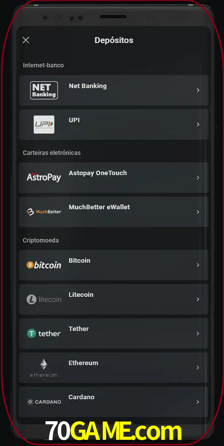 Você pode usar métodos alternativos de depósito.